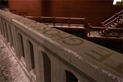 Installation of text written with water that froze to the bridge railing. A collaboration with writer Alena Graedon.